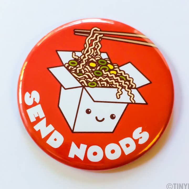 Sjov fræk uhøflig Ramen-pin eller magnet „Send Noods“ for engroshandel hos Tiny Bee Cards