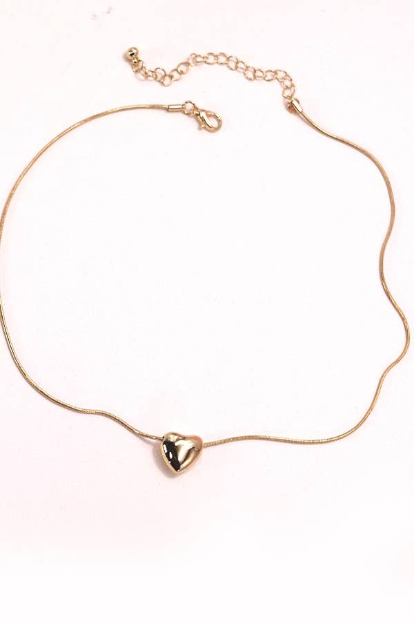 JOSSLYN by wall to wall - Wholesale Pendant/Charm Necklace - MINI PUFF HEART PENDANT SNAKE CHAIN NECKLACE | 80N5030