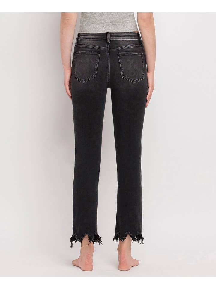 IN A BOTTLE HIGH RISE DISTRESSED UNEVEN HEM SLIM STRAIGHT JEANS T5552 for wholesale on Faire1