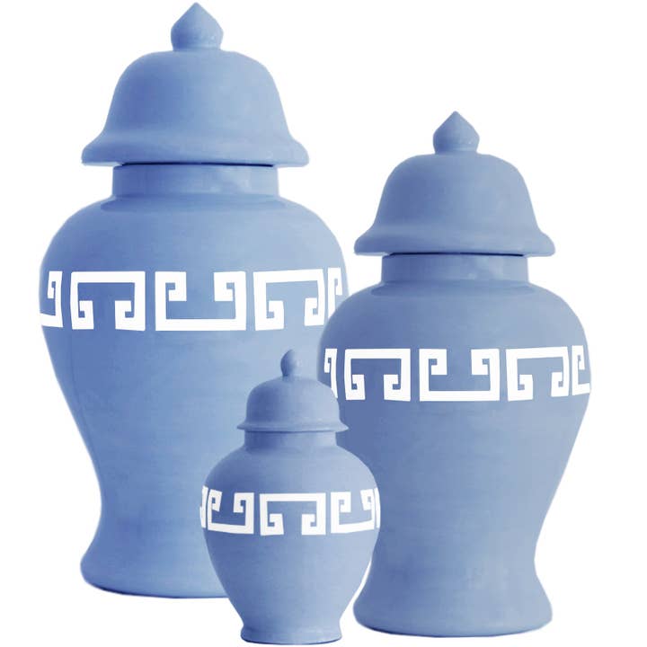 French Blue Greek Key Ginger Jars for wholesale by Lo Home | Ruby Clay