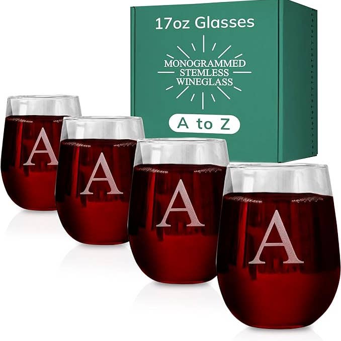 Monogrammed Wine Glasses- Set of 4 for wholesale by Morning Fog Studios