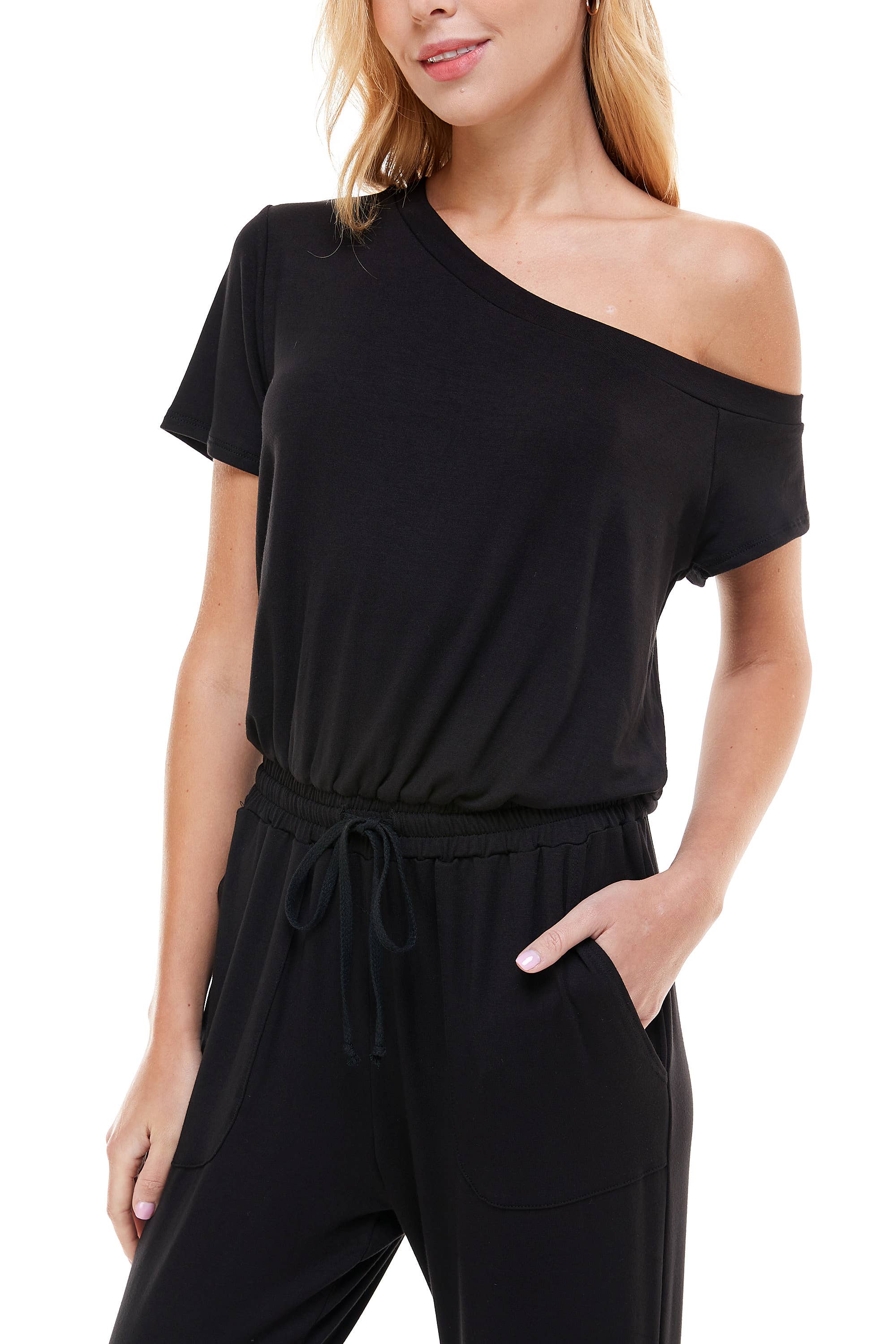 LOVING PEOPLE – wholesale Jumpsuit – Women's – Off Shoulder Elastic Waist Drawstring Jumpsuit3