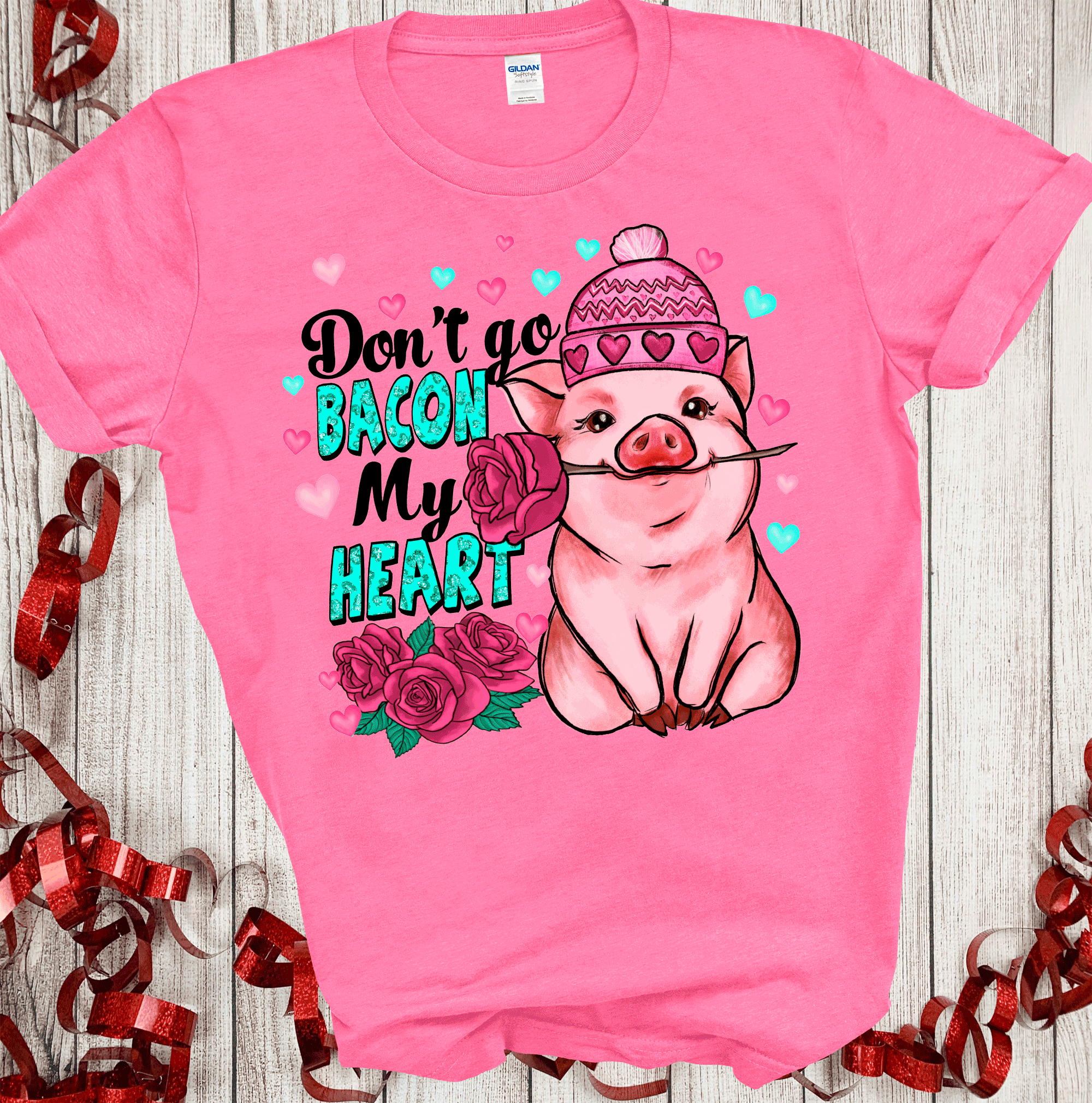 A Blessed Texas Mess Boutique - Wholesale T-Shirt (Graphic) - Women's - Don't go Bacon My heart Valentines day Gift Funny Mama Shirt3