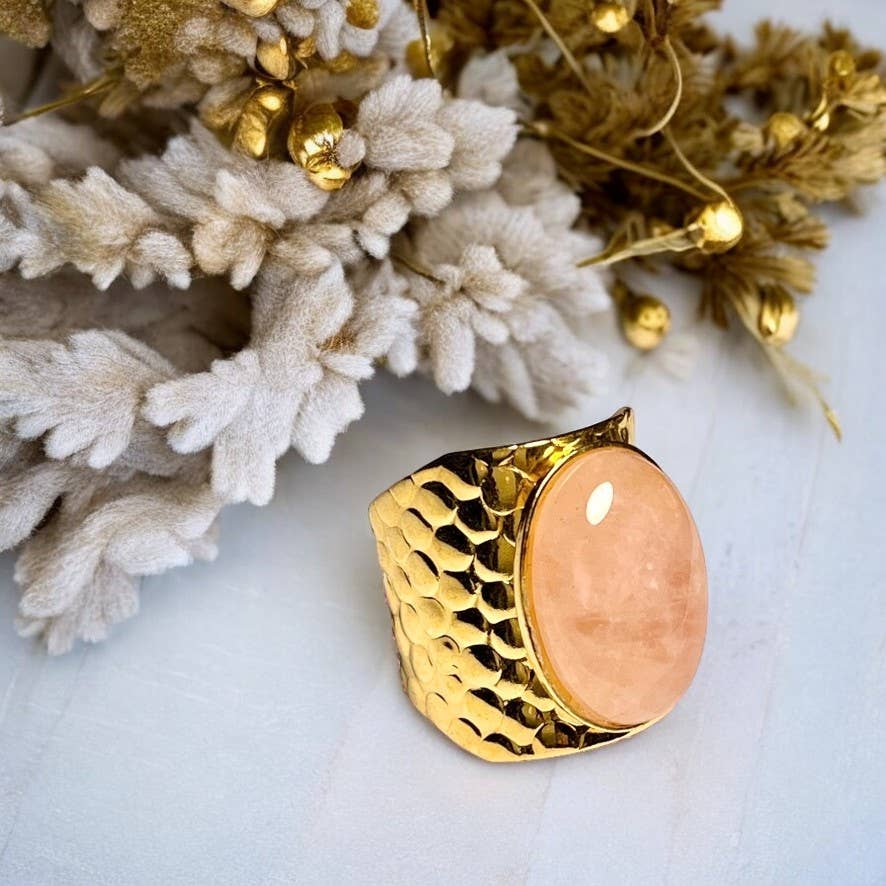 TOURMALYN - Wholesale Cocktail/Statement Ring - Gold plated rose quartz stone ring12