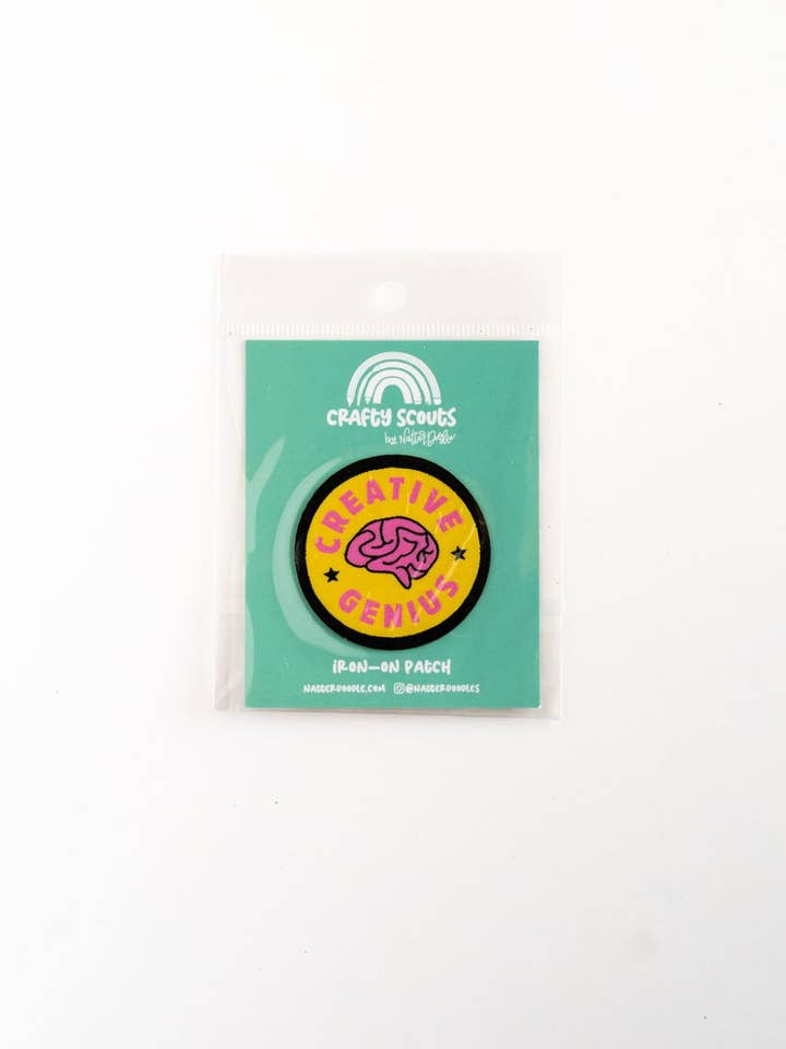 Kreativt geni-märke, broderat stryk-på skaparmärke för wholesale av NatterDoodle