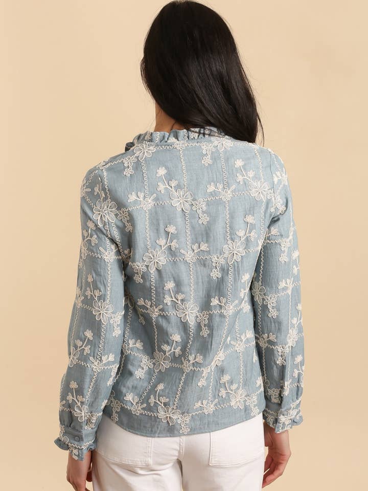 LOVIE & CO - Wholesale Button Down Shirt - Women's - Embroidered floral blouse - 4866T-CAITLIN4