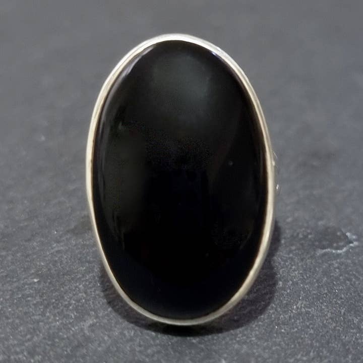 Large Adjustable Oval Black Onyx Ring | 925 Sterling Silver, R236 for wholesale by Mistry Gems
