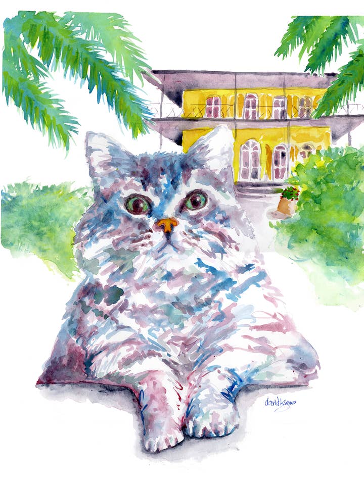 “Key West Hemingway House Cat” (art print) for wholesale by davidkjonesart