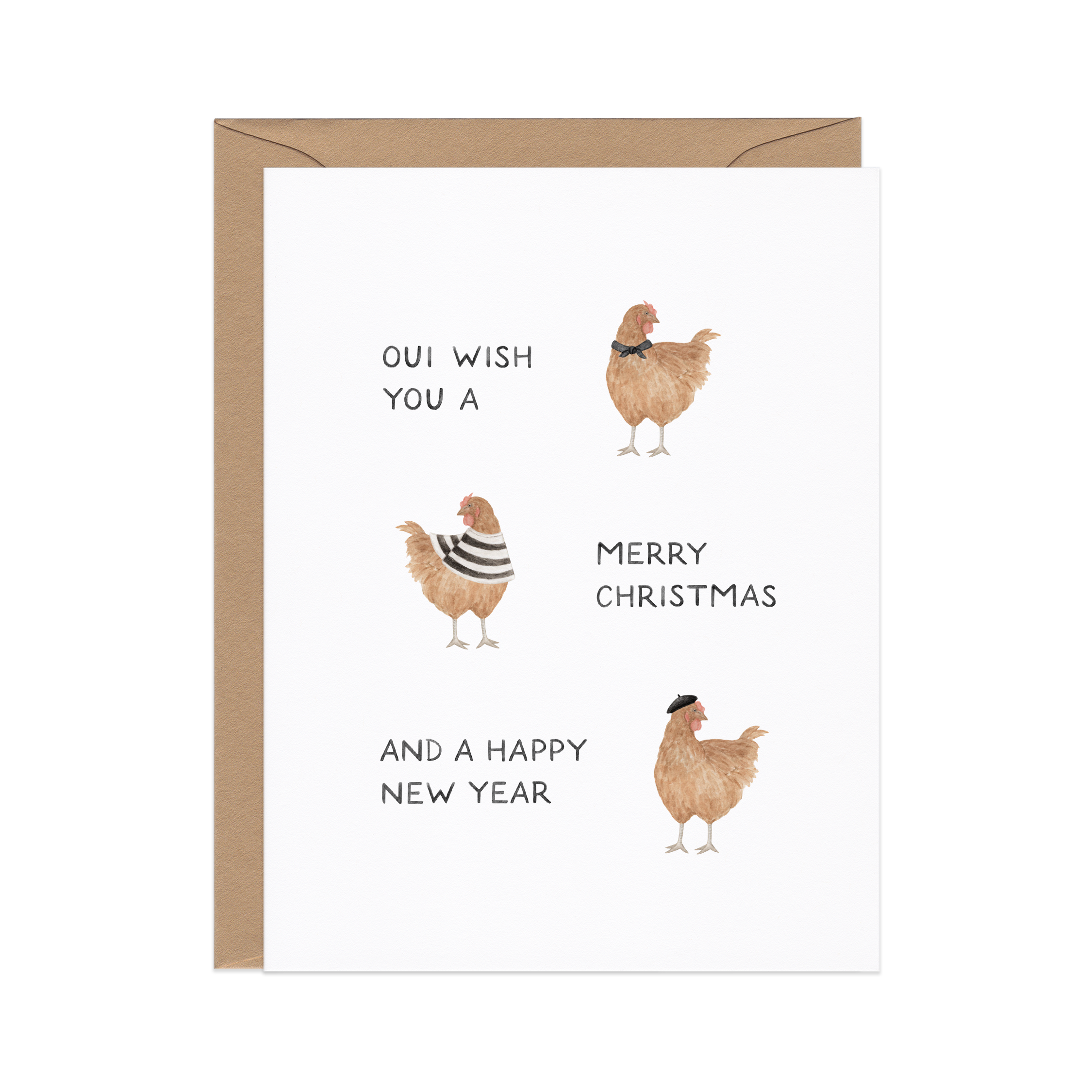 Amy Zhang - Wholesale Christmas Card - Three French Hens — Funny Chicken Christmas / New Years Card1