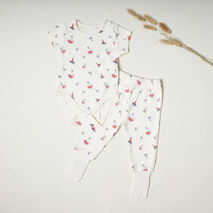 100% Cotton Nautical Baby Bodysuit & Pants Set for wholesale by Dreamline