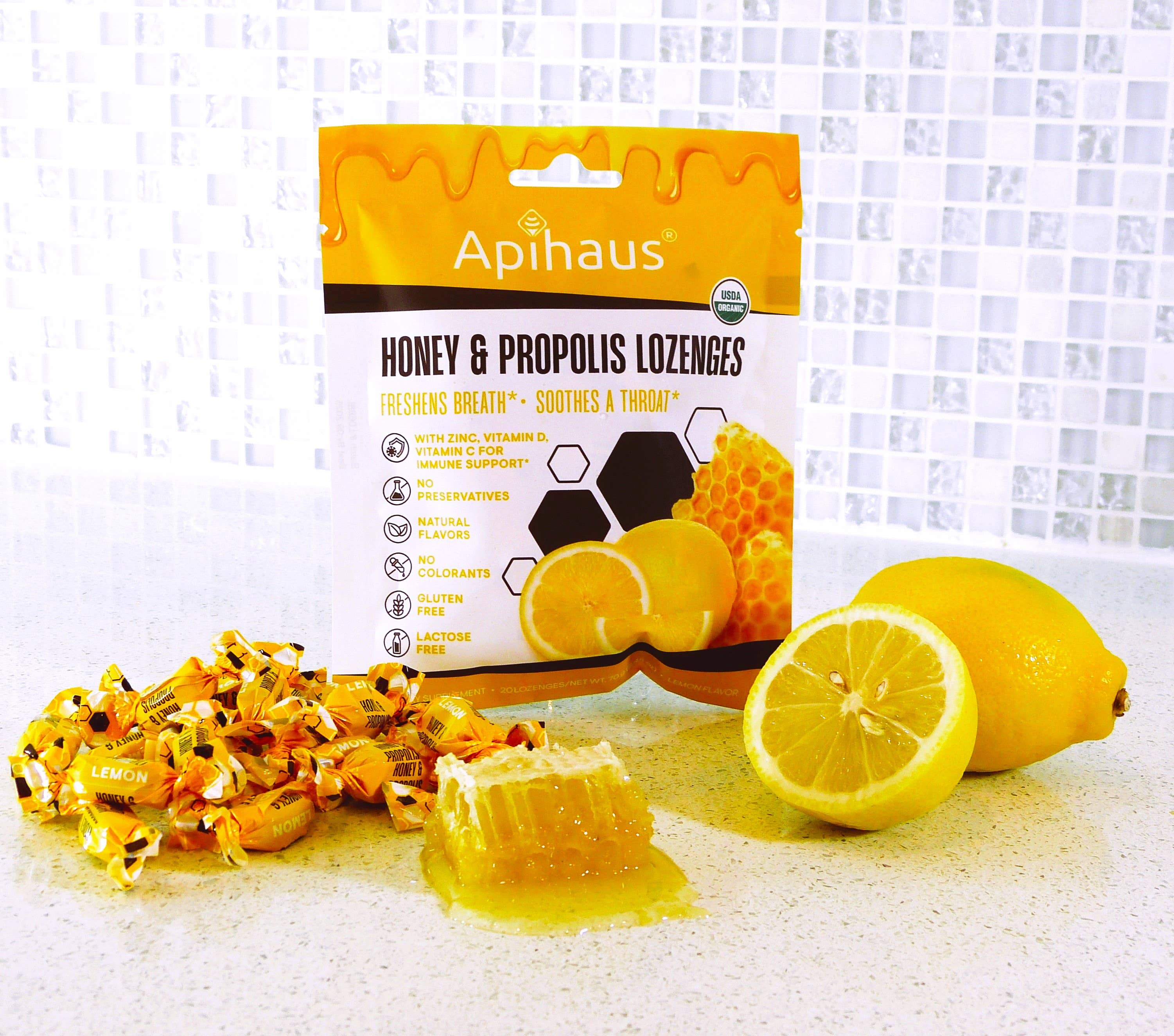 Vando Naturals - Wholesale Lozenges/Cough Drops - Apihaus Honey and Propolis Lozenges Lemon Flavor  20 pcs3