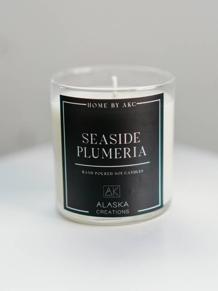 12oz Hand-Poured Seaside Plumeria Soy Candle for wholesale by Alaska Creations