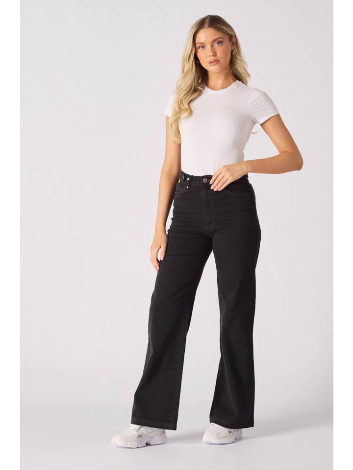 JMOJO UK Limited - Wholesale Jeans - Women's - ELYSI High Rise Sculpt Wide Leg Jeans - Black Wash