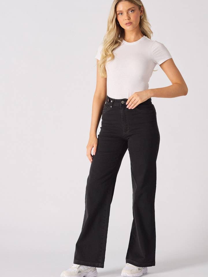 ELYSI Vaqueros de Pierna Ancha de Tiro Alto Sculpt - Lavado Negro para venta al por mayor de JMOJO UK Limited