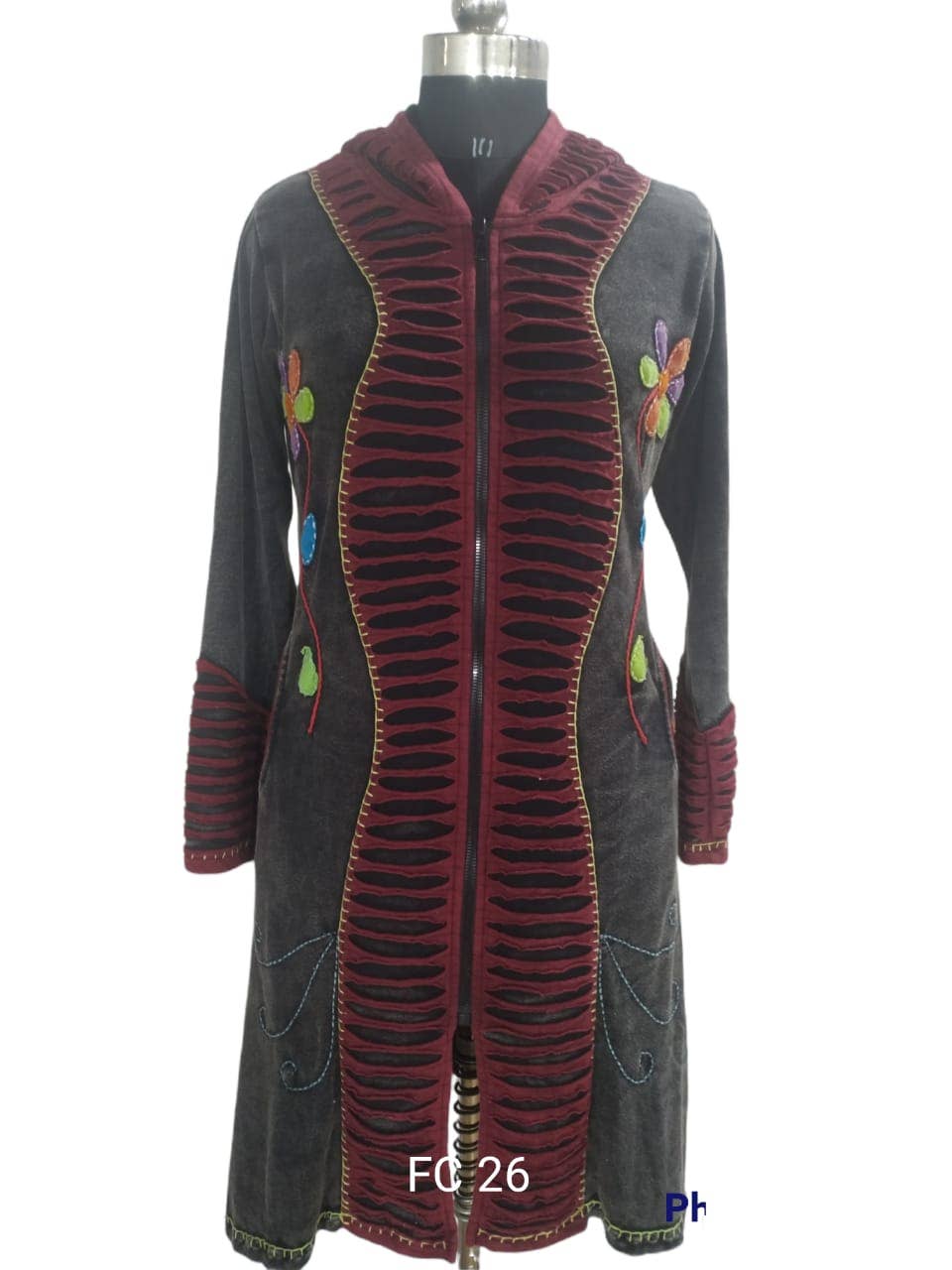 Rising International Inc - Wholesale Jacket – Women's - Cotton Flower Embroidery Razor Cut Long Zip Up Jacket FC26