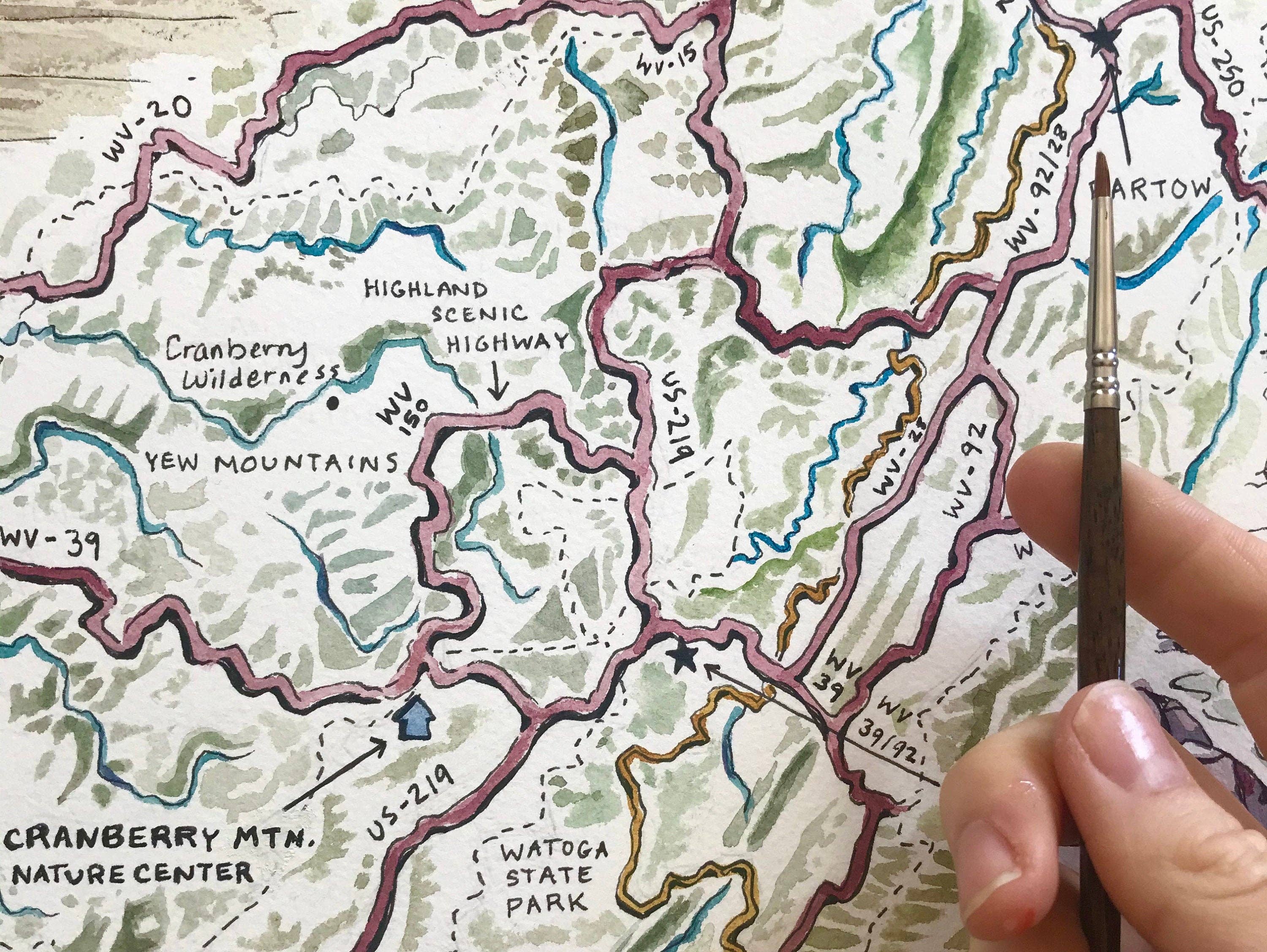 Rosalie Haizlett Illustration - Wholesale Map - Monongahela National Forest Map - Watercolor Art Print4