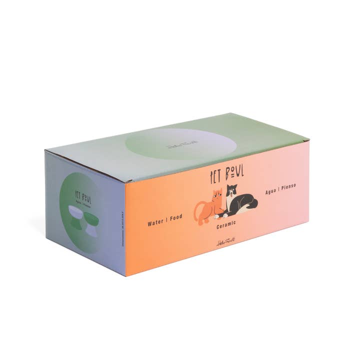 Helio Ferretti - Wholesale Pet Bowl - Cat/Dog - RAISED BLUE CAT FEEDER - HAND PAINTED HF2