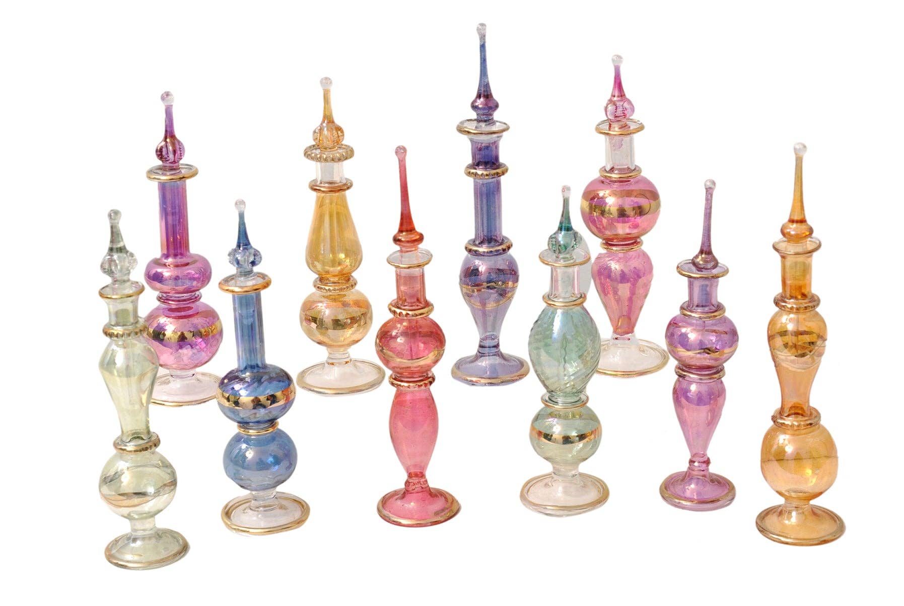 CraftsOfEgypt - Wholesale Atomizer Bottle - Genie Blown Glass Miniature Perfume Bottles for Perfumes & Essential Oils, Decorative Vials 4in High (12cm), Assorted Colors1