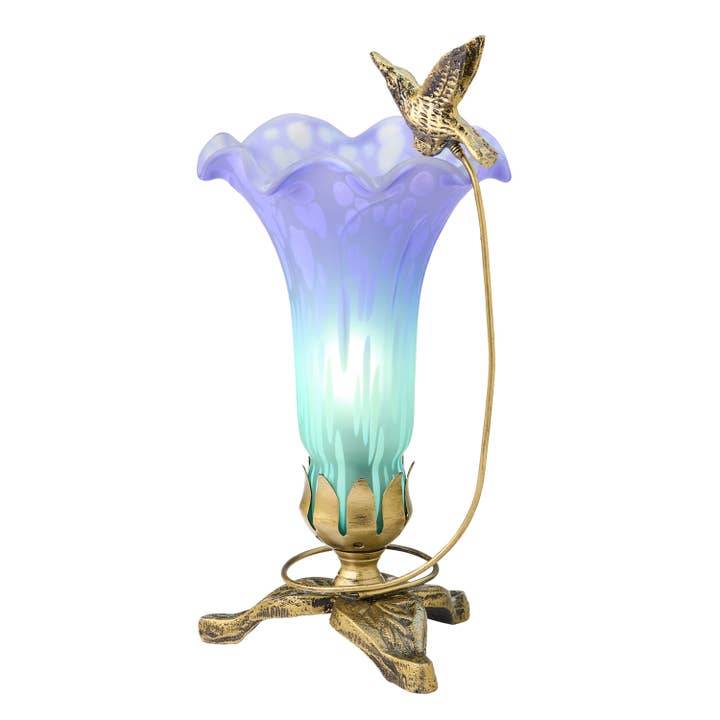 River of Goods - Wholesale Accent/Desk Lamp - 9"H Purple/Blue Hand Painted Glass Hummingbird Lily Lamp