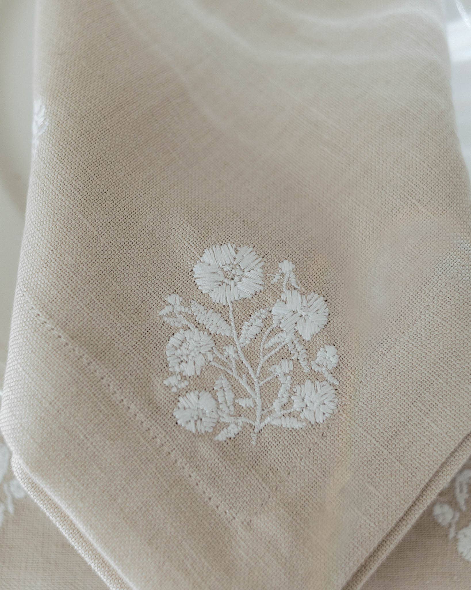 Natural White Embroidered Dinner Napkins in Linen Cotton, Set of Four for wholesale on Faire11