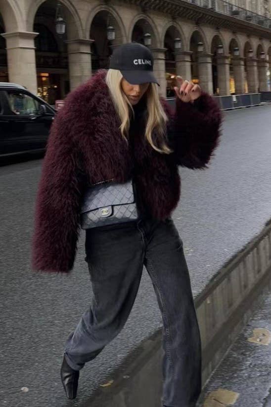 Rosa Clothing - Vente Veste – femme - Veste duveteuse en fausse fourrure à col oversize9