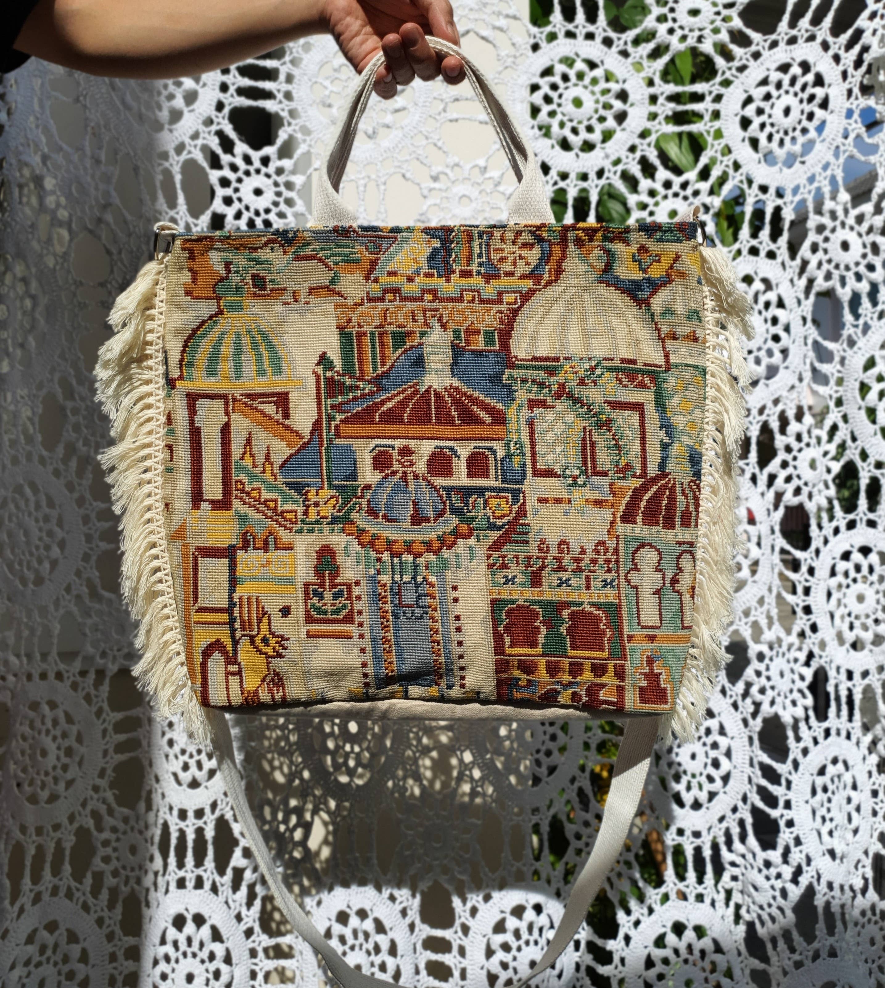Beige & Co Thai Crafts - Wholesale Tote Bag - Unisex - Mediterranean Hand-Embroidered Tapestry Tote Bag1