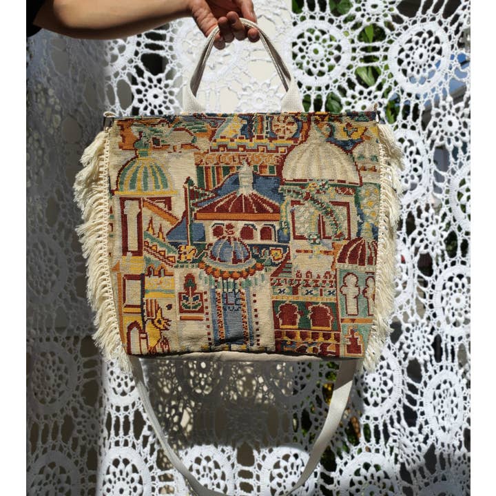 Beige & Co Thai Crafts - Wholesale Tote Bag - Unisex - Mediterranean Hand-Embroidered Tapestry Tote Bag1