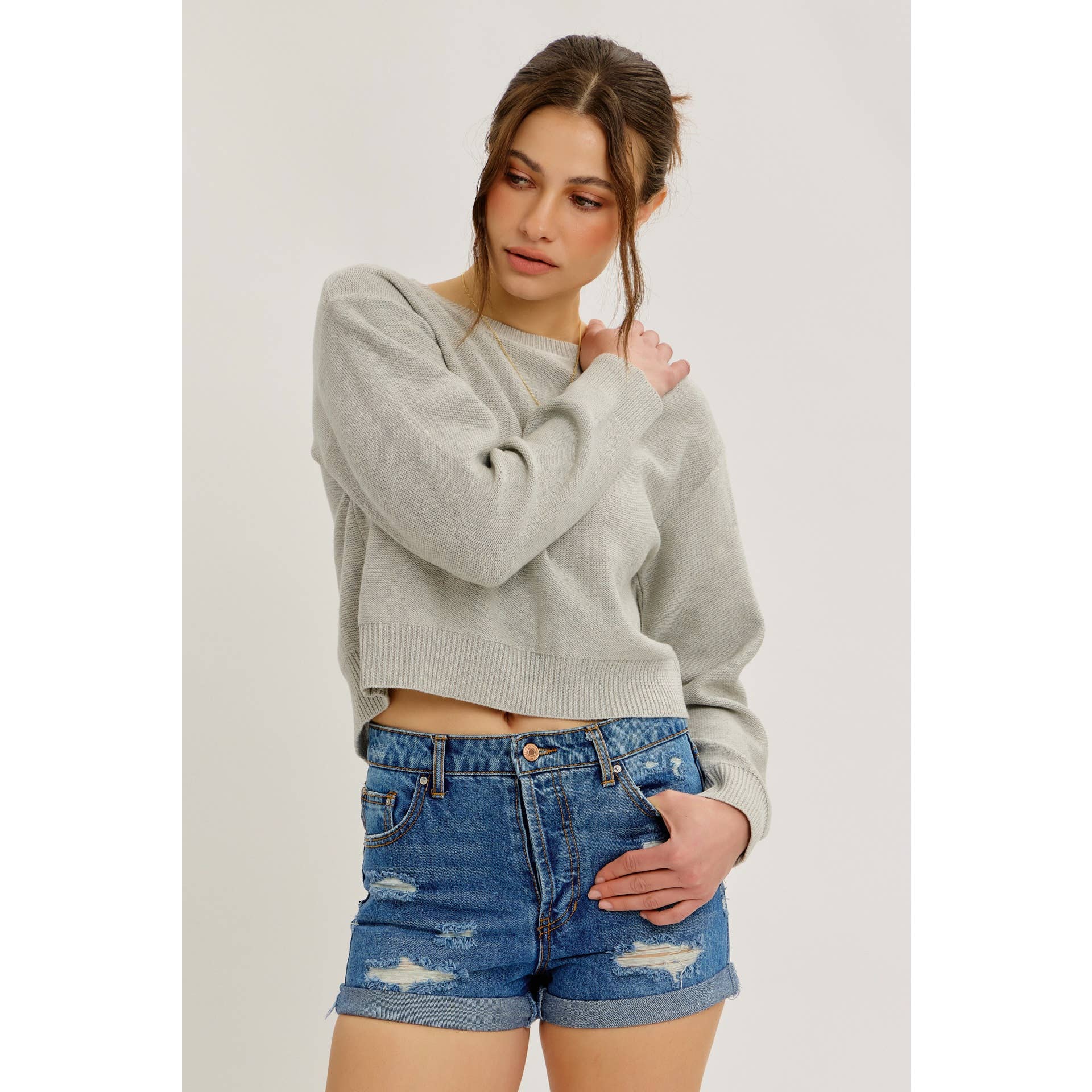 idem ditto – Pulôver - Mulher por atacado – TOP DE MALHA COM LAÇO NAS COSTAS E DECOTE REDONDO EM CONTRASTE3