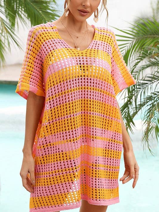 Hohles Strickseil-Bindeband-Strandkleid für den Großhandel von Aria Romance