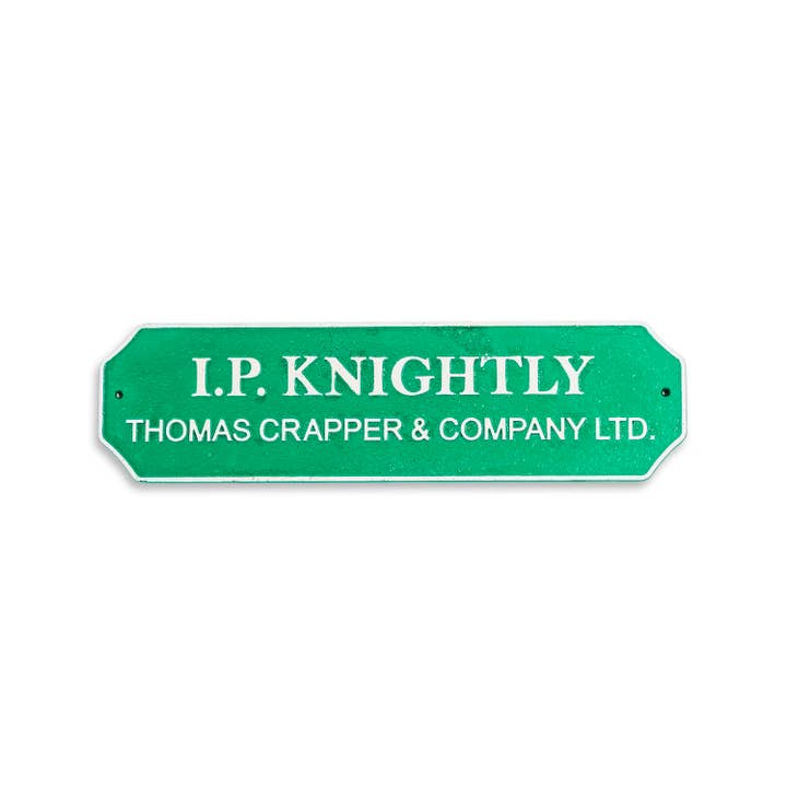 Green and White Cast Iron "I P Knightly" Wall Sign for wholesale by McGowan & Rutherford Ltd