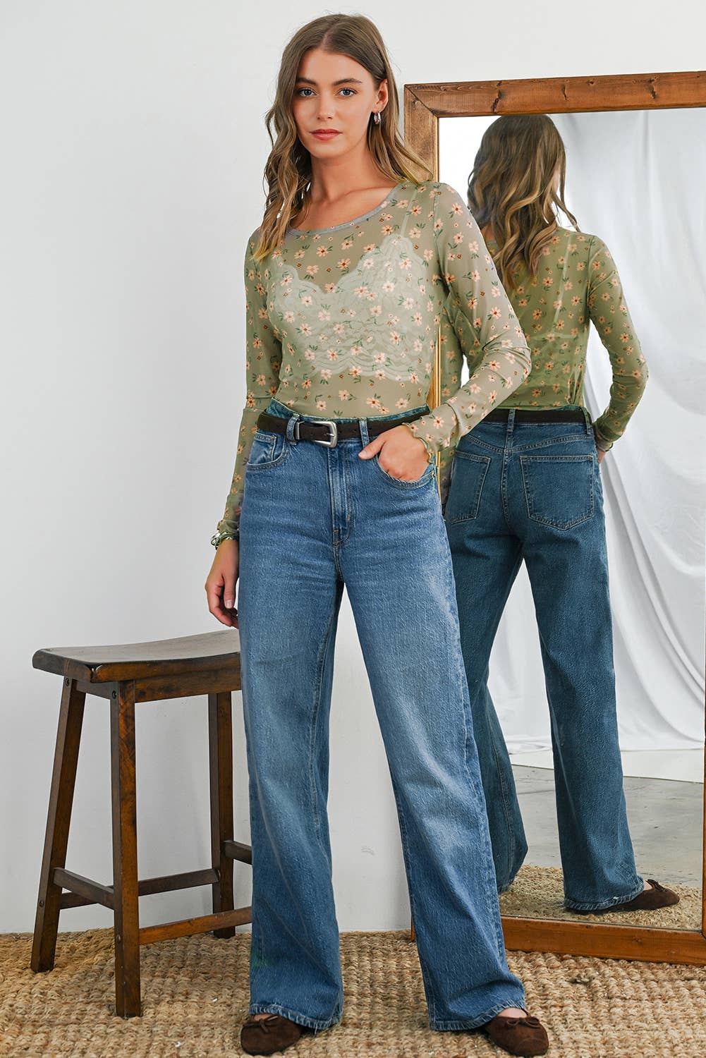 Aapparella - Vente Chemisier – femme - Haut à manches longues en mesh à imprimé floral vintage | S-XL5