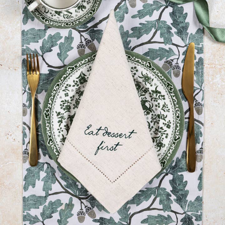 Pintail Candles | Avalon Home - Wholesale Dinner & Cloth Napkin - Eat Dessert First Embroidered Napkins (Pair)2