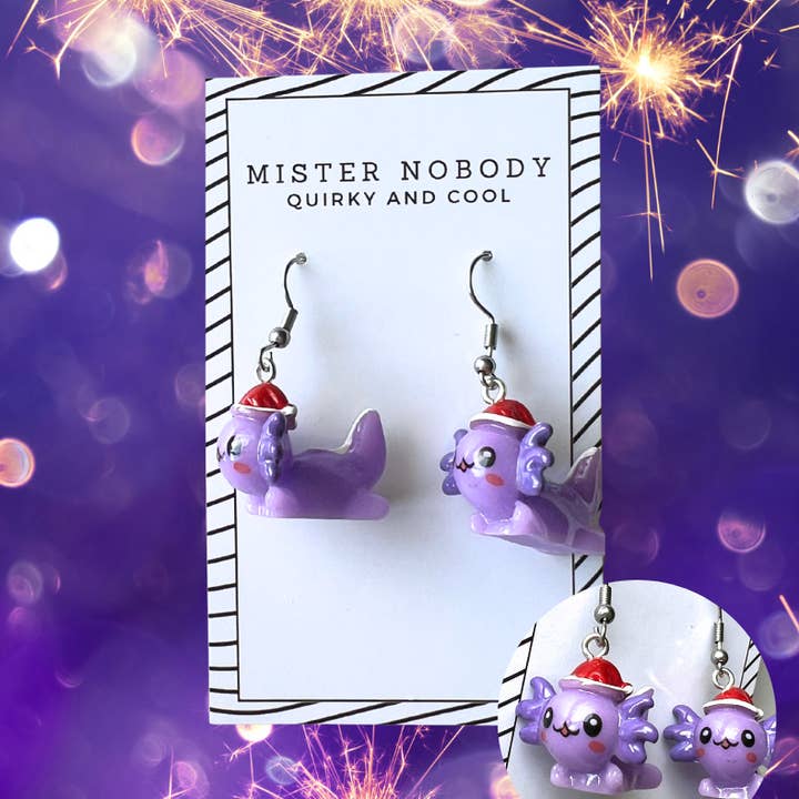 Weihnachts-Axolotl Mini-Ohrringe für den Großhandel von Mister Nobody