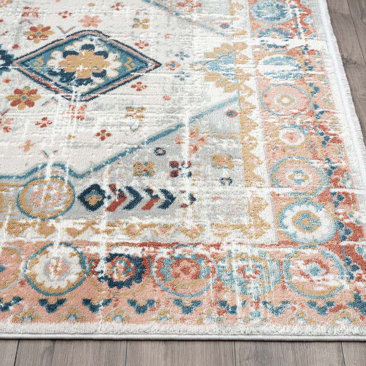 Abani Rugs - Wholesale Vloerkleed - Abani tapijten Azuurblauw AZR170A Vintage oranje ivoor diamant vloerkleed5