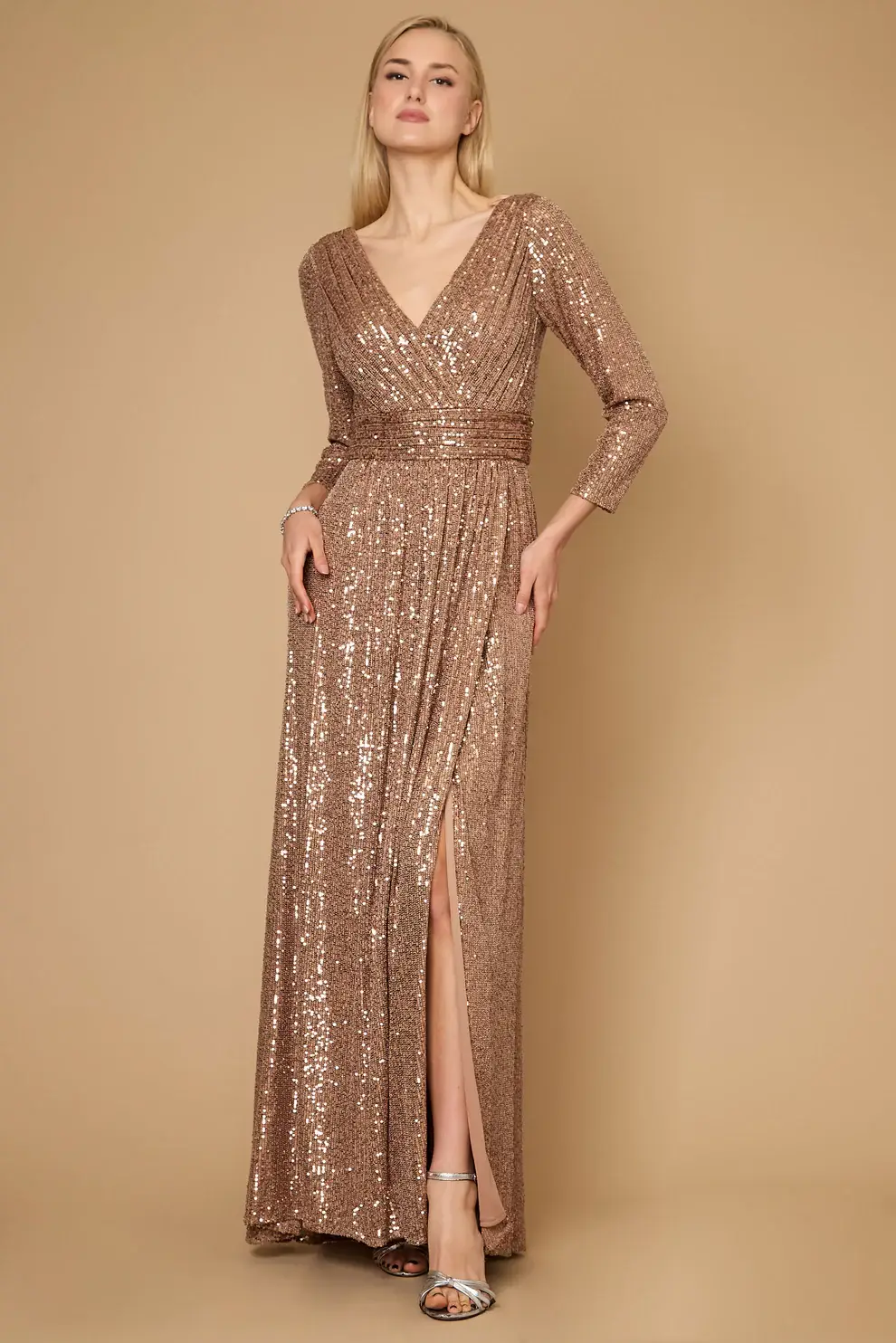Kos Couture - Wholesale Gown - Women's - Long Sleeve Sequin Formal Hand Beaded Dress 24