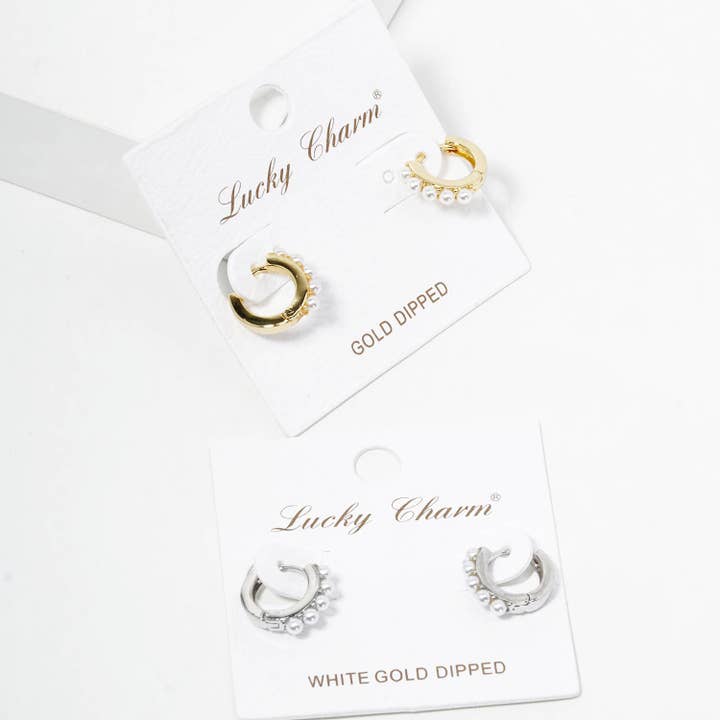 Verita Lane - Wholesale Huggie Earrings - 18k Gold Dipped Pearl Beaded 10mm Dainty Huggie Hoop5