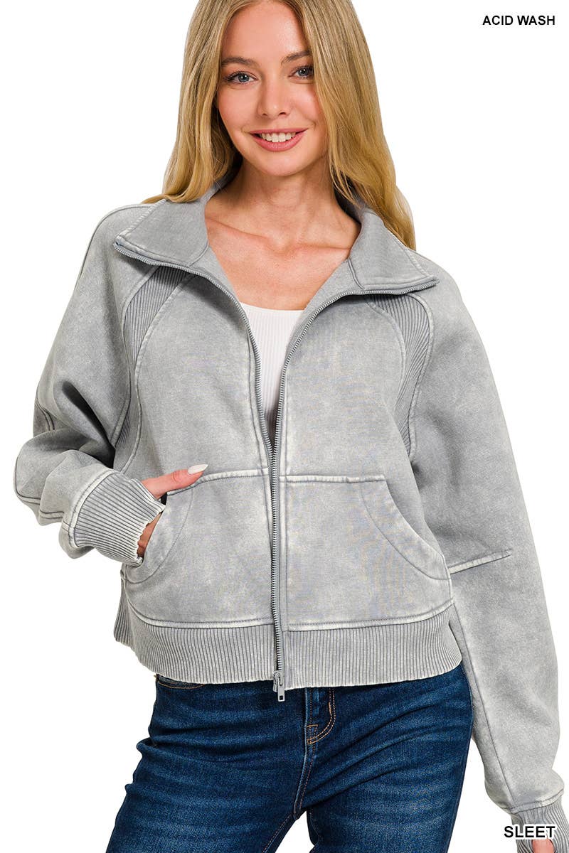 Vanilla Monkey – Blusão - Mulher por atacado – Casaco Acid Wash Zip Up Fleece4