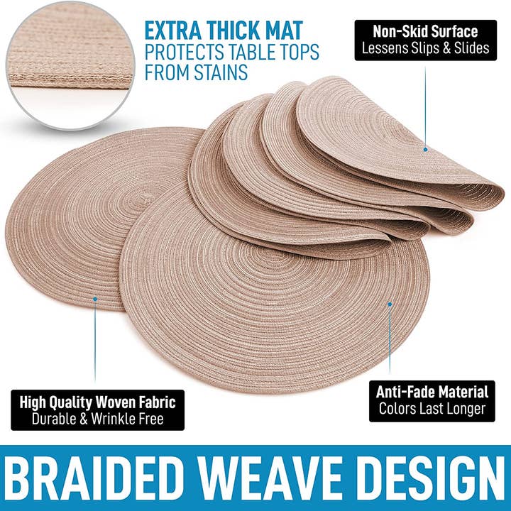 Zulay Kitchen - Wholesale Placemat - 15-Inch Braided Round Placemats – Set of 620