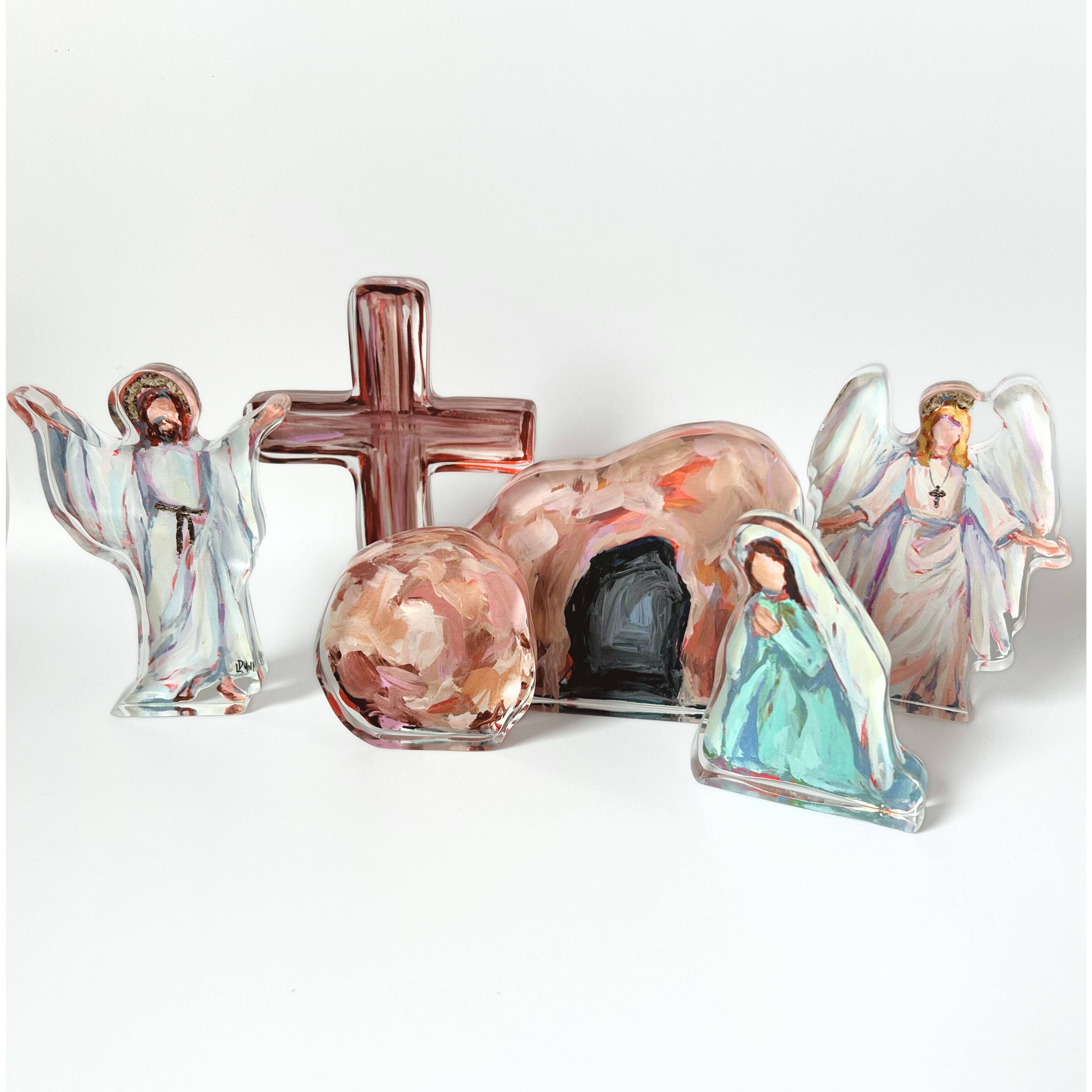 Lauren Dunn - Wholesale Decorative Tabletop Object - Old Rugged Acrylic Cross-Resurrection Set Add-On1