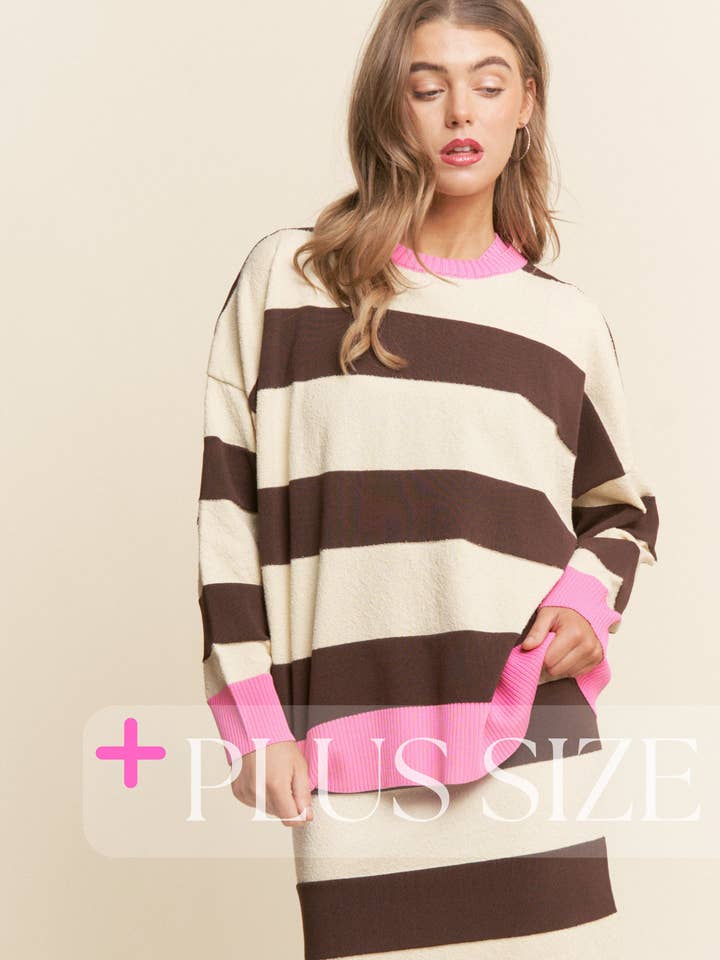 Striped Soft Knit Long Sleeve Sweater Top for wholesale by J.NNA
