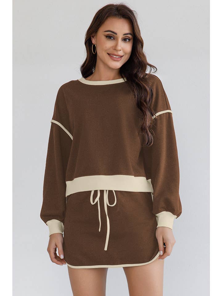 LA Society - Vente Ensemble haut et jupe - Femme - Ensemble pull ample contrasté et jupe à lacets10