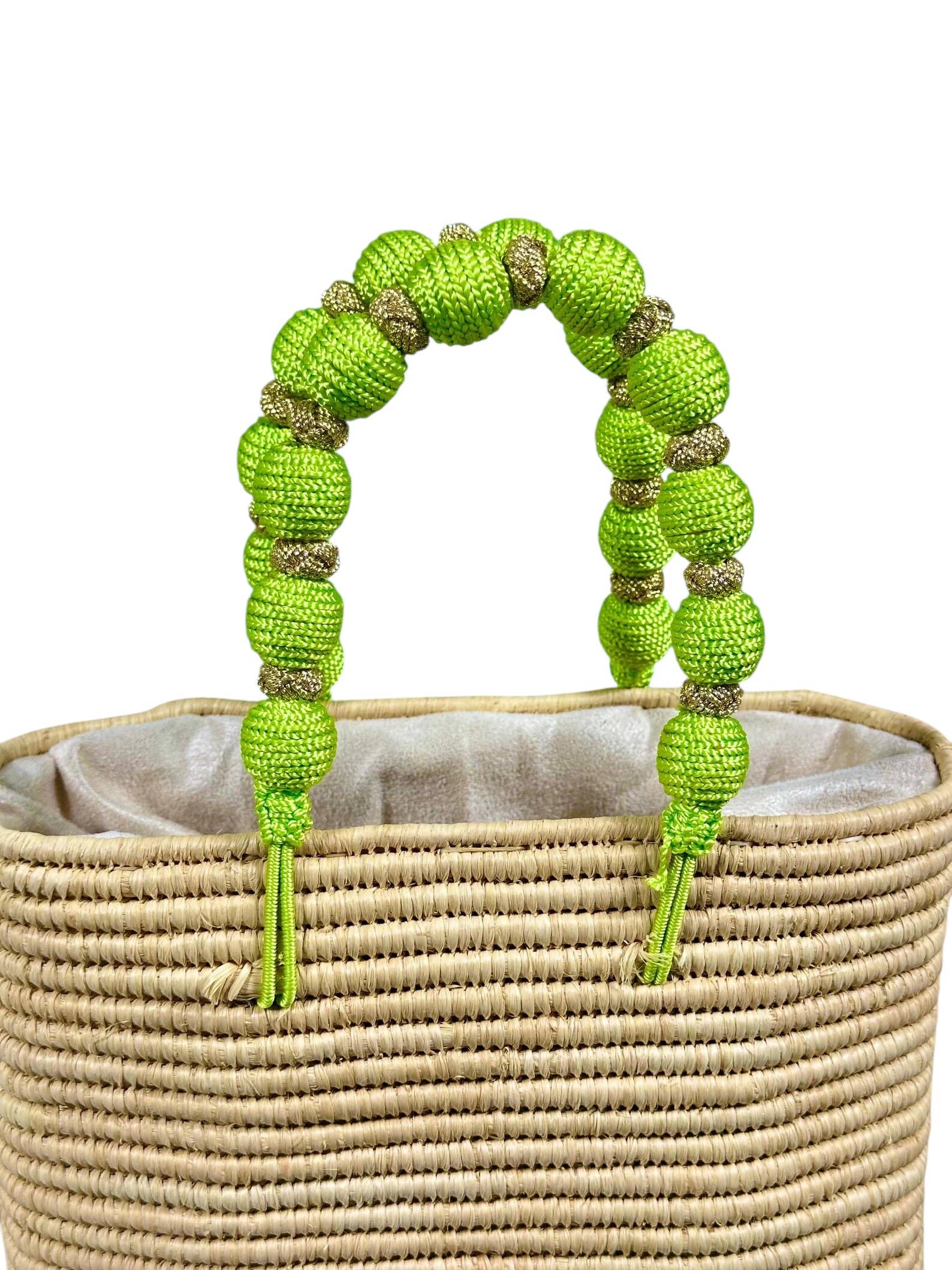 MIRAMAR Store – wholesale Beach bag – Handcrafted Raffia Bag with Green Beaded Handle6