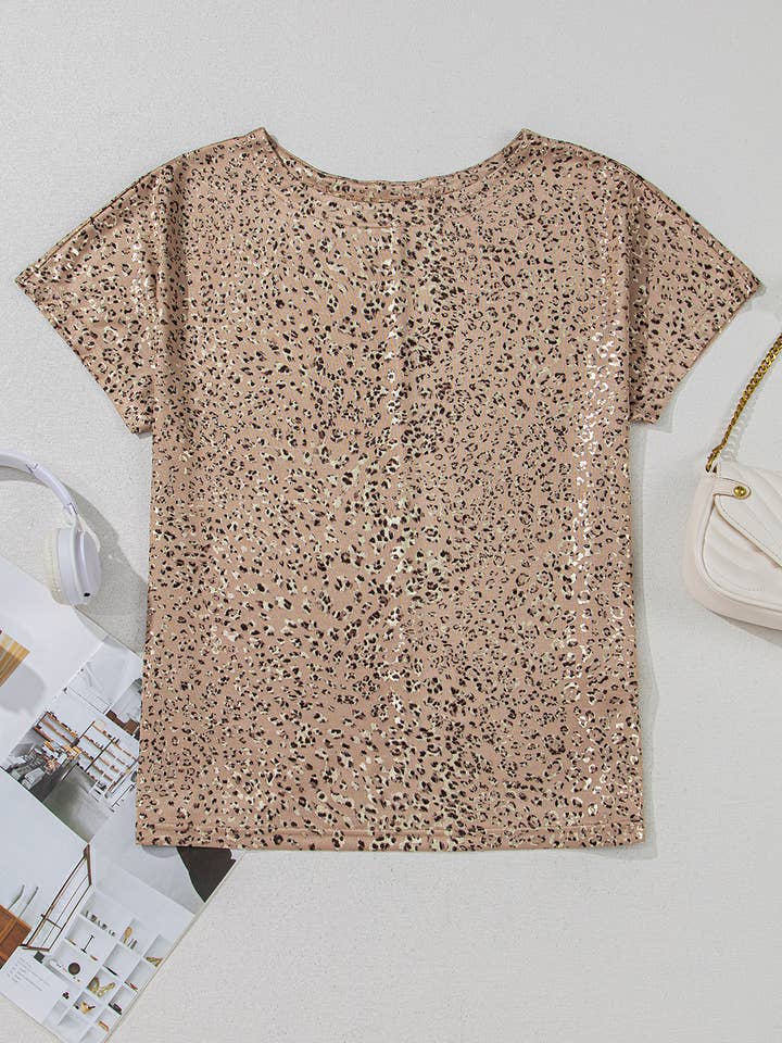 Parchment Shimmer Leopard Print Dolman Sleeve T Shirt for wholesale on Faire3