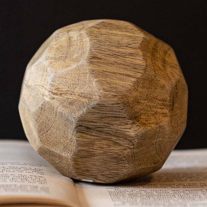 Foreside Home & Garden - Wholesale Decorative Tabletop Object - Luna Carved Geometric Natural Wood Deco Ball0