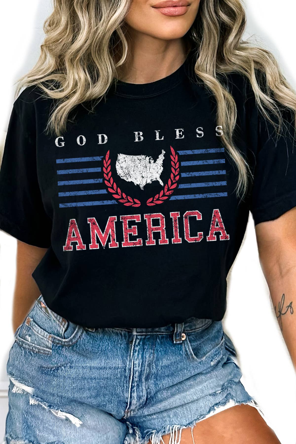 BouTeeQue Closet – Engroshandel T-shirt med print - Dame – BTJ2048 T Gud velsigne Amerika0