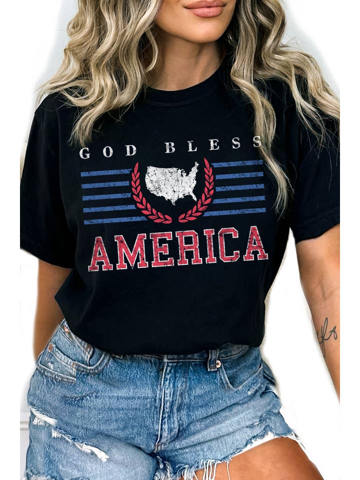 BouTeeQue Closet – Engroshandel T-shirt med print - Dame – BTJ2048 T Gud velsigne Amerika