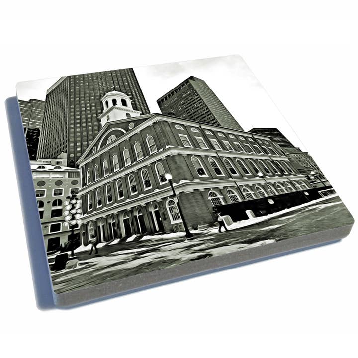 Boston Stone Drink Coaster - Faneuil Hall B/W for wholesale by EXIT82ART