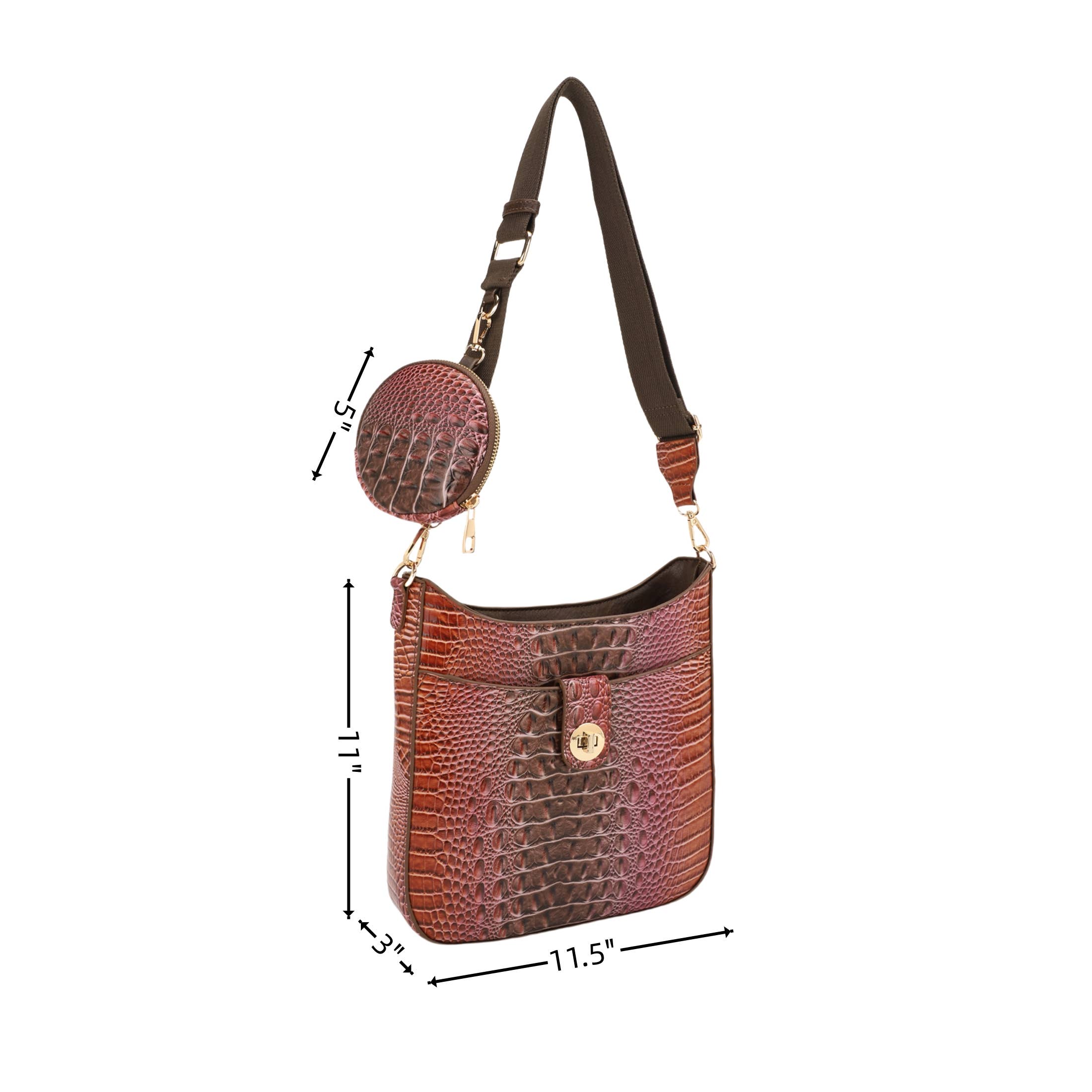 KAYLA+AVA - Vente Sac à bandoulière – femme - Sac bandoulière Zoe en croco embossé ombré avec porte-monnaie détachable6