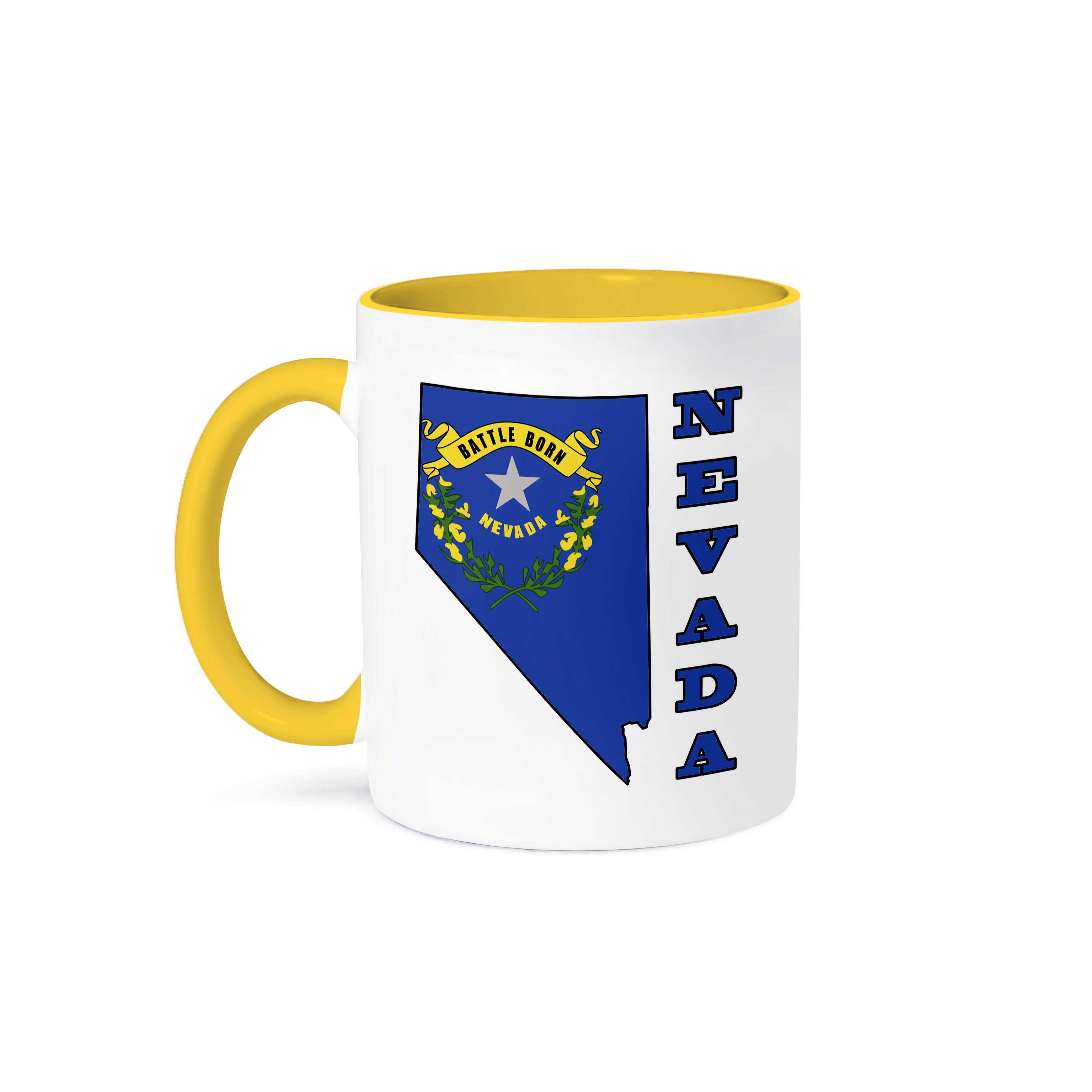 3dRose – wholesale Kaffekoppar – 3dRose, Nevada delstatsflagga i konturkarta och bokstäver för Nevada, Mugg0