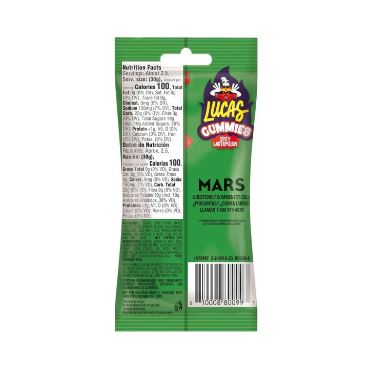 Carnival Candies & Ice Cream Inc. - Wholesale Gummy - Lucas Gummy Spicy Watermelon Candy 12 Pack (2.46 Oz)2